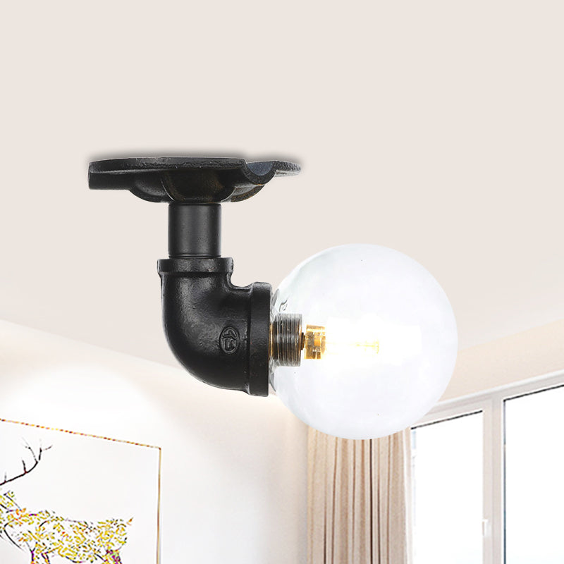 Vintage Black Glass Ball Semi Flushmount LED Ceiling Flush Mount for Hallways