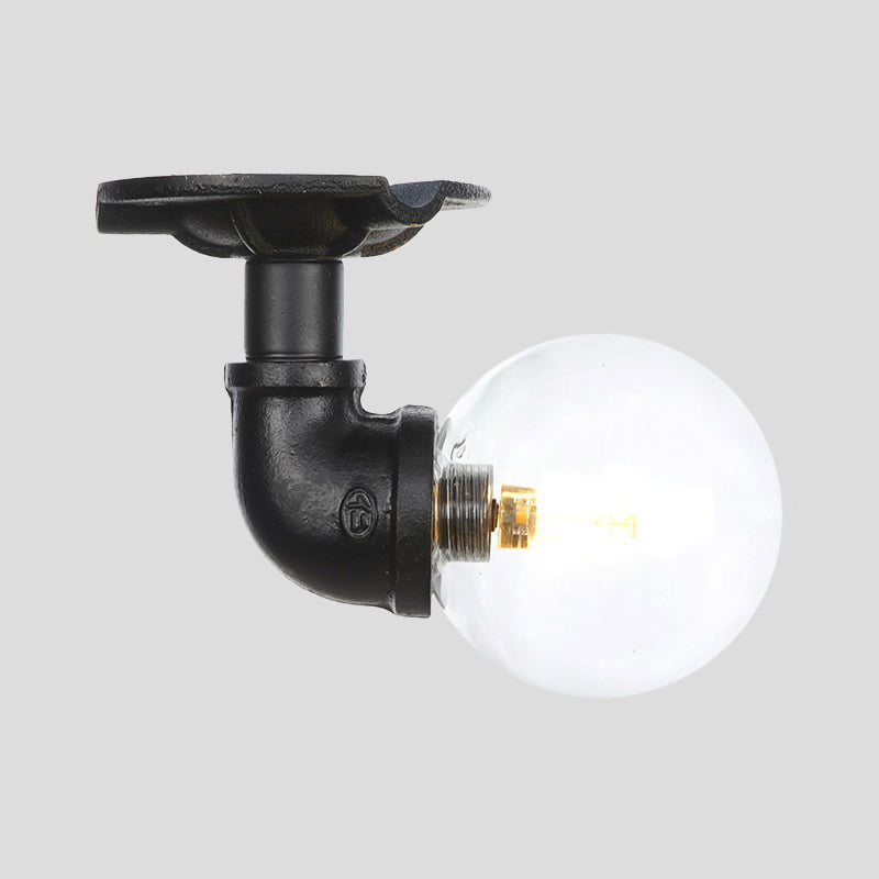 Vintage Black Glass Ball Semi Flushmount LED Ceiling Flush Mount for Hallways