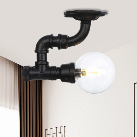 Vintage Black Glass Ball Semi Flushmount LED Ceiling Flush Mount for Hallways