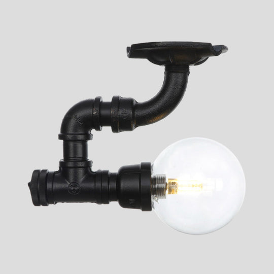 Vintage Black Glass Ball Semi Flushmount LED Ceiling Flush Mount for Hallways