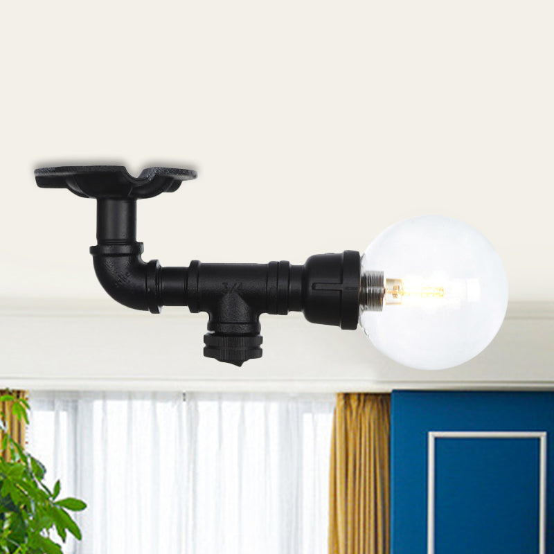 Vintage Black Glass Ball Semi Flushmount LED Ceiling Flush Mount for Hallways