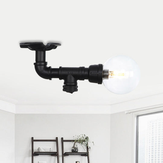 Vintage Black Glass Ball Semi Flushmount LED Ceiling Flush Mount for Hallways