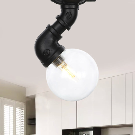 Vintage Black Glass Ball Semi Flushmount LED Ceiling Flush Mount for Hallways