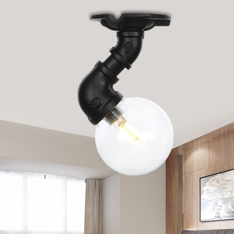 Vintage Black Glass Ball Semi Flushmount LED Ceiling Flush Mount for Hallways