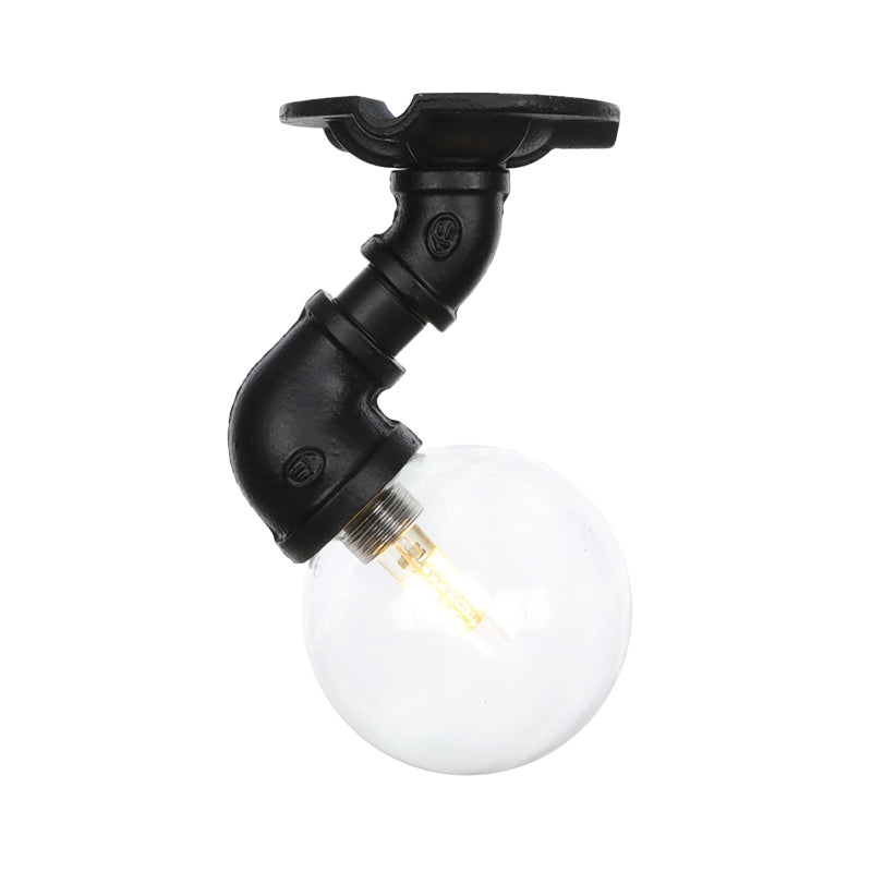 Vintage Black Glass Ball Semi Flushmount LED Ceiling Flush Mount for Hallways