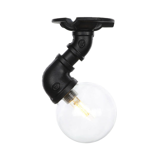 Vintage Black Glass Ball Semi Flushmount Led Ceiling Flush Mount For Hallways