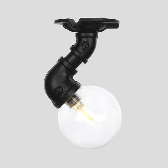 Vintage Black Glass Ball Semi Flushmount LED Ceiling Flush Mount for Hallways