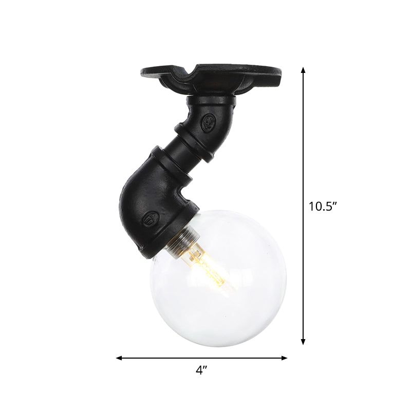 Vintage Black Glass Ball Semi Flushmount LED Ceiling Flush Mount for Hallways