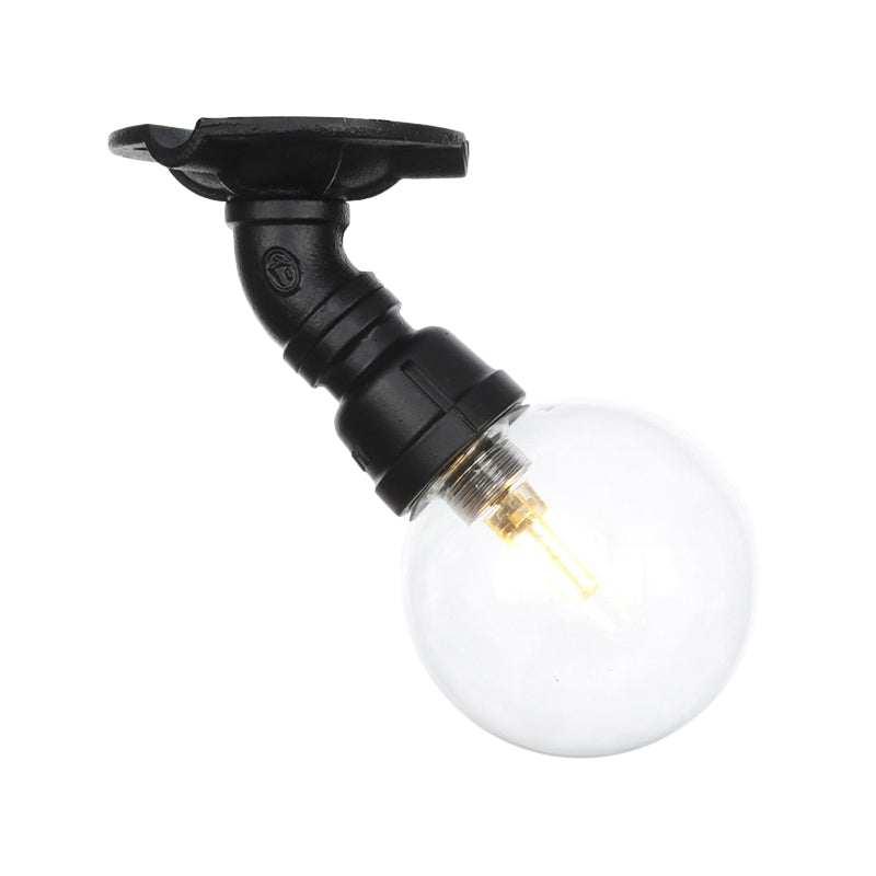 Industrial Orb Clear Glass Semi Flush Ceiling Fixture with 1 Bulb in Black