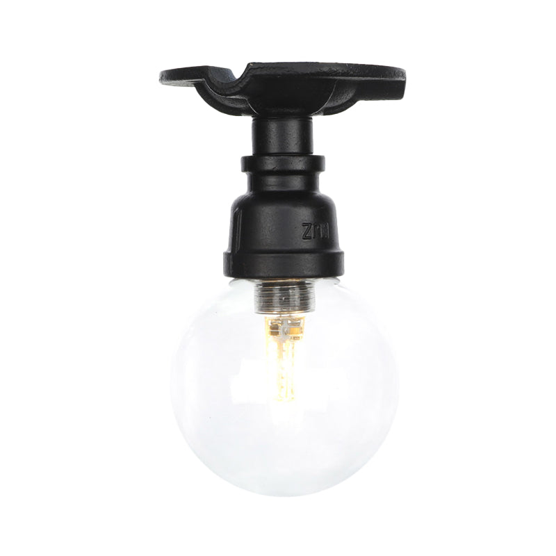 Industrial Orb Clear Glass Semi Flush Ceiling Fixture with 1 Bulb in Black