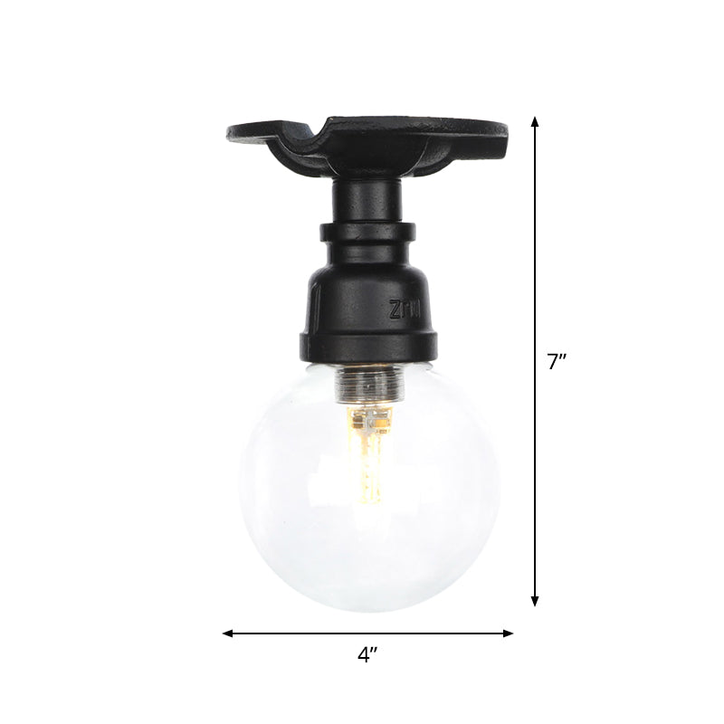 Industrial Orb Clear Glass Semi Flush Ceiling Fixture with 1 Bulb in Black