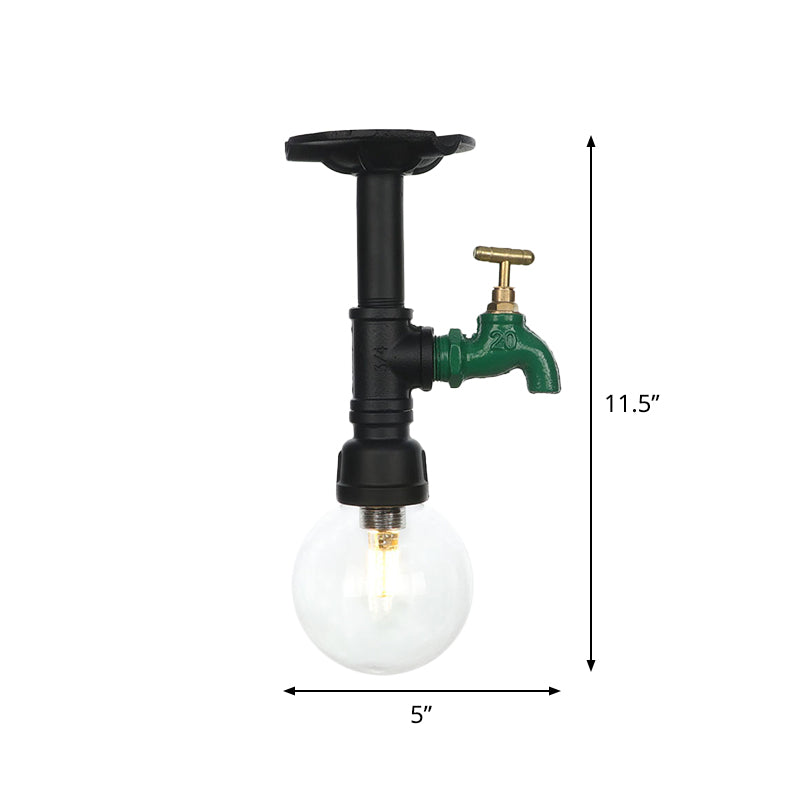 Industrial Orb Clear Glass Semi Flush Ceiling Fixture with 1 Bulb in Black