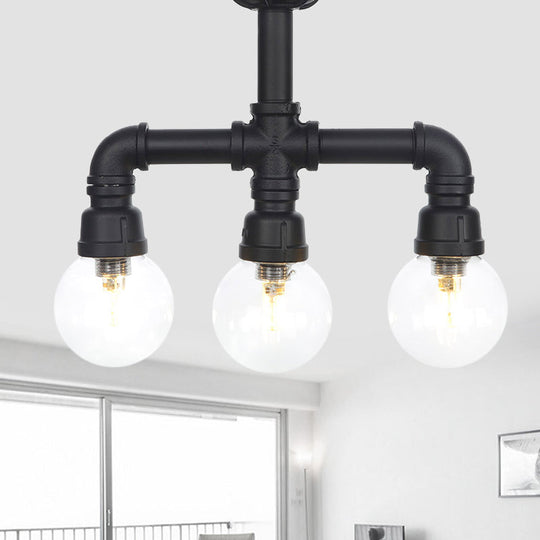 Industrial Orb Semi-Flush Clear Glass LED Lights in Black