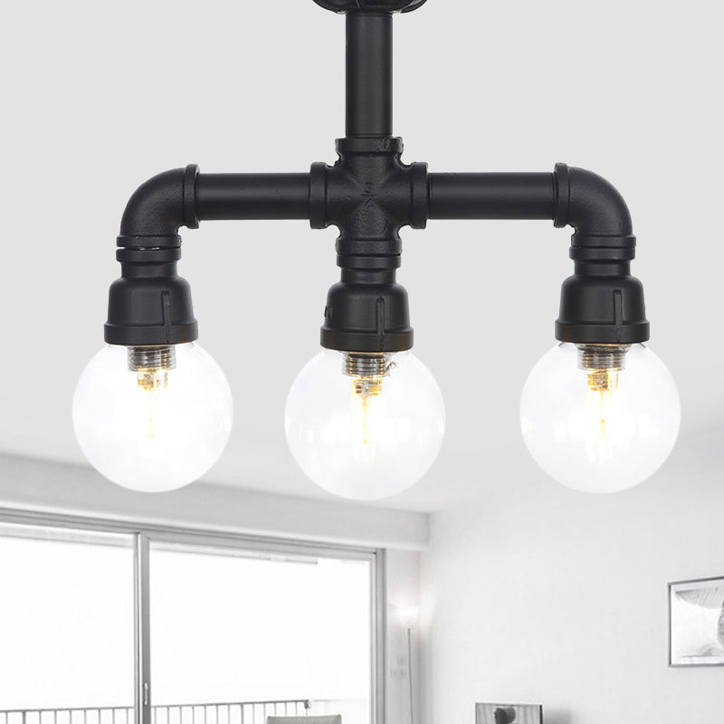 Industrial Orb Semi-Flush Clear Glass Led Lights In Black / B