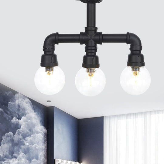 Industrial Orb Semi-Flush Clear Glass LED Lights in Black