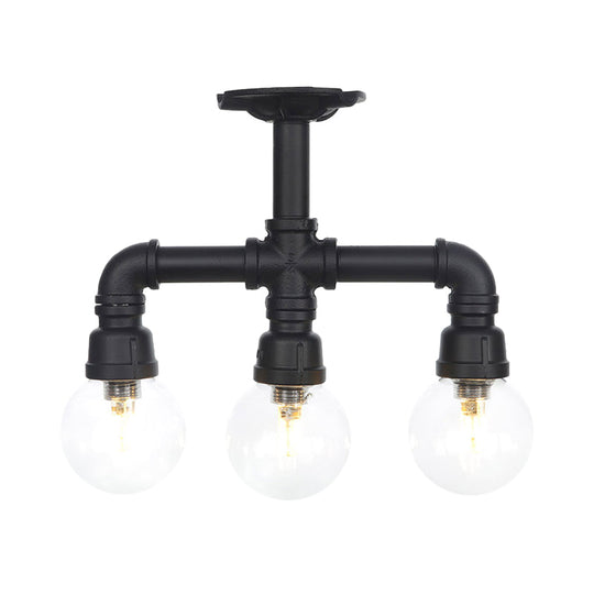 Industrial Orb Semi-Flush Clear Glass LED Lights in Black