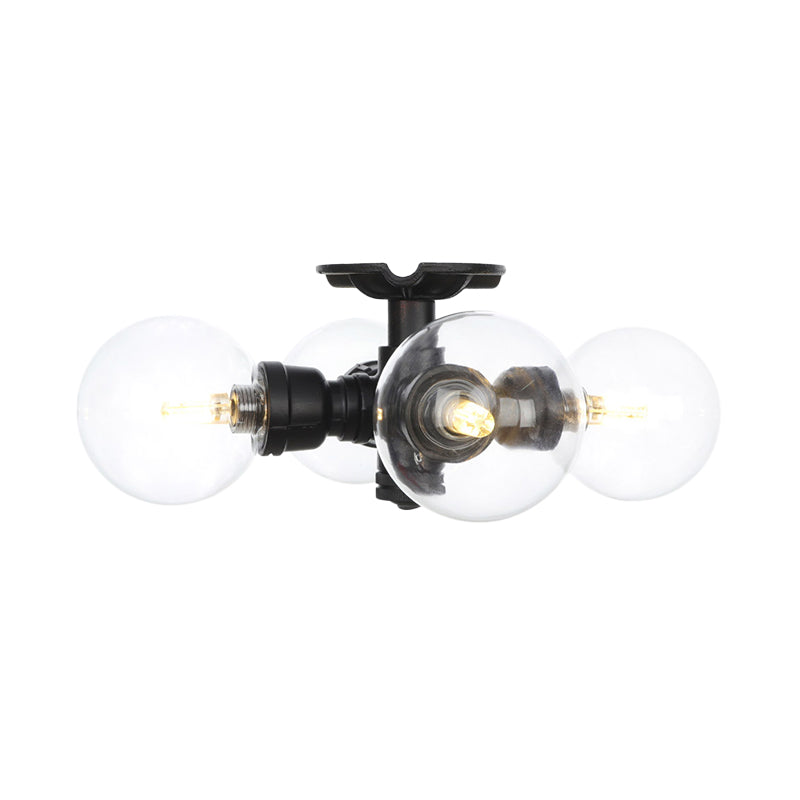 Industrial Orb Semi-Flush Clear Glass LED Lights in Black