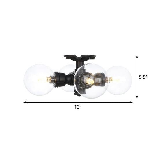 Industrial Orb Semi-Flush Clear Glass LED Lights in Black