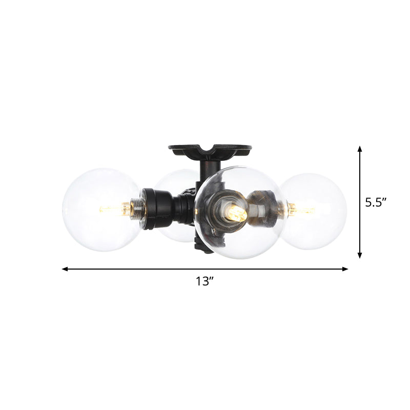 Industrial Orb Semi-Flush Clear Glass Led Lights In Black