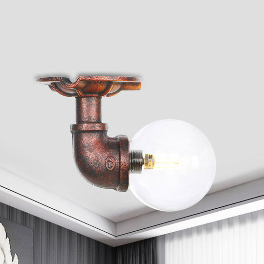 Copper Glass Semi-Flush Mount LED Ceiling Light Fixture