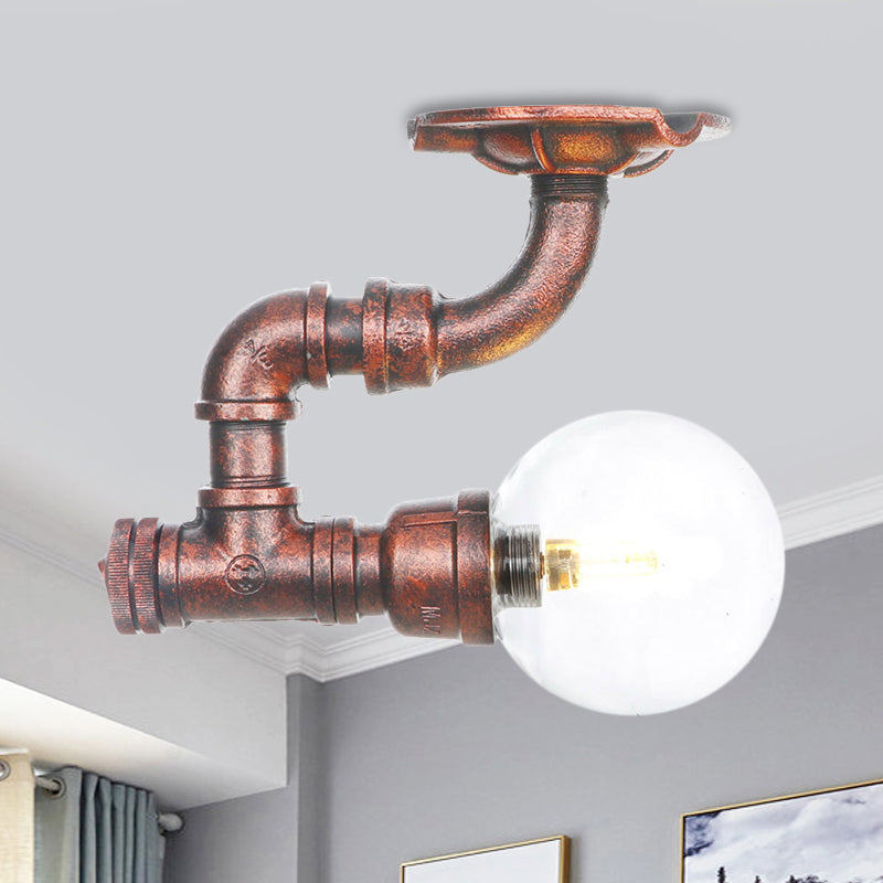 Copper Glass Semi-Flush Mount LED Ceiling Light Fixture