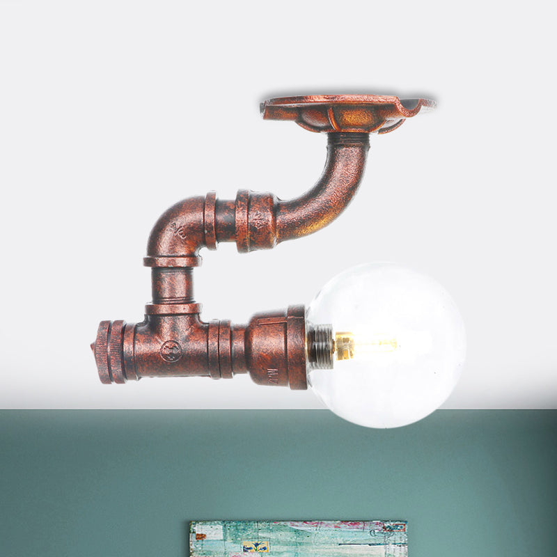 Copper Glass Semi-Flush Mount LED Ceiling Light Fixture