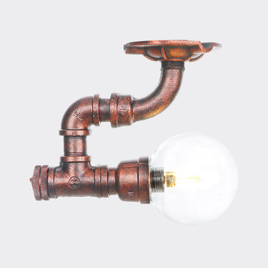 Copper Glass Semi-Flush Mount LED Ceiling Light Fixture