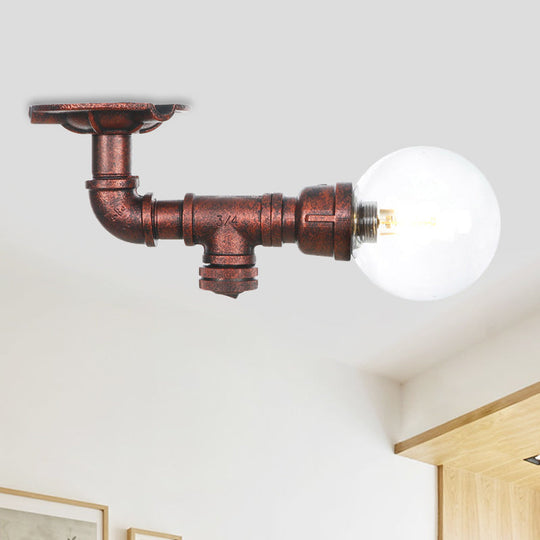 Copper Glass Semi-Flush Mount LED Ceiling Light Fixture