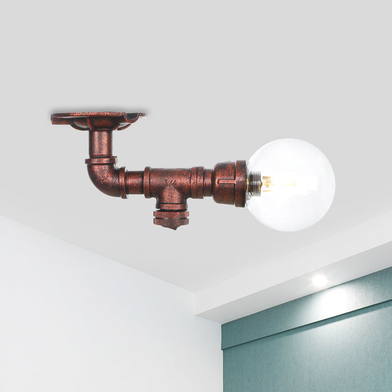 Copper Glass Semi-Flush Mount LED Ceiling Light Fixture