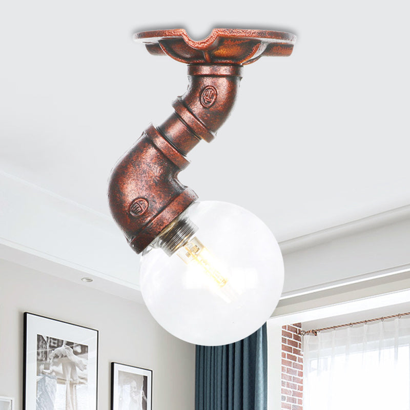 Copper Glass Semi-Flush Mount LED Ceiling Light Fixture