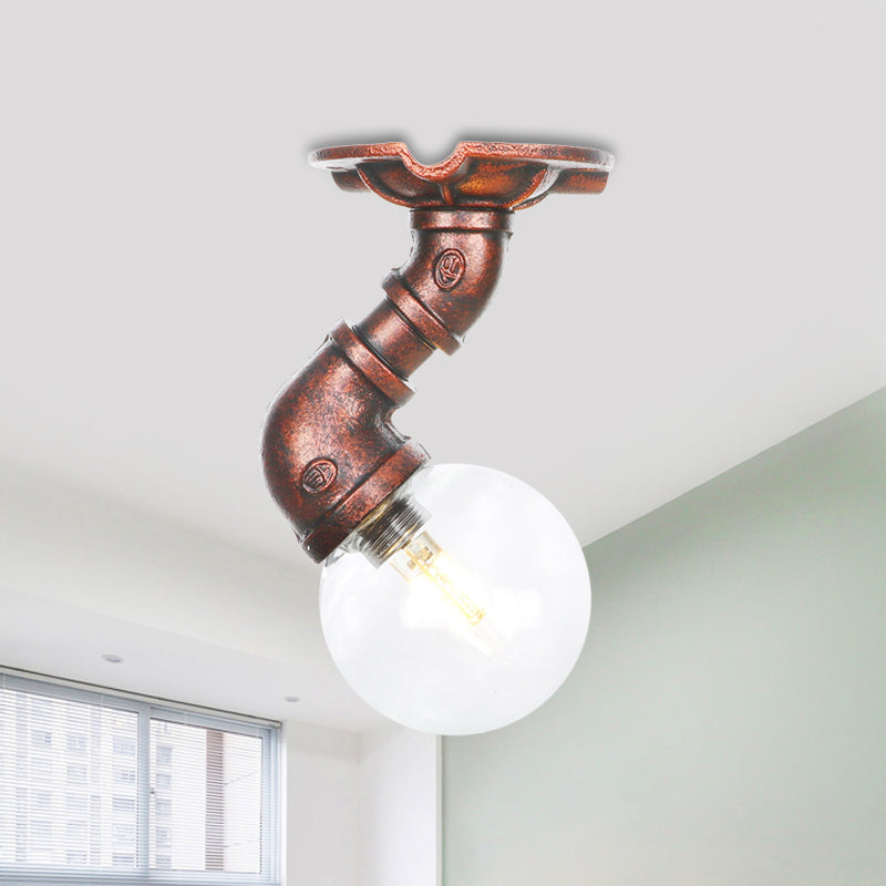 Copper Glass Semi-Flush Mount LED Ceiling Light Fixture