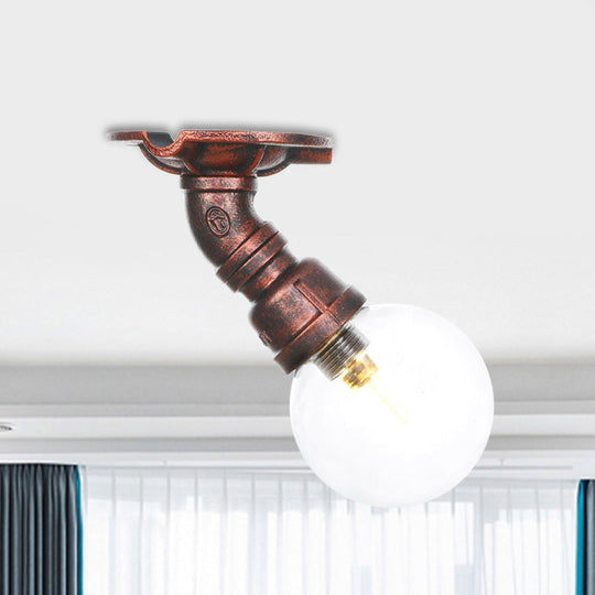 Industrial Globe Clear Glass LED Ceiling Light - Copper Finish