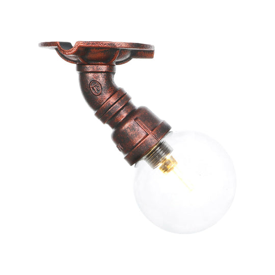 Industrial Globe Clear Glass LED Ceiling Light - Copper Finish