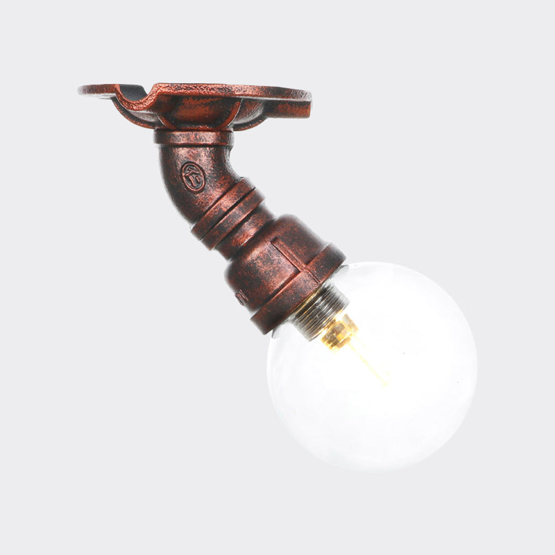 Industrial Globe Clear Glass LED Ceiling Light - Copper Finish