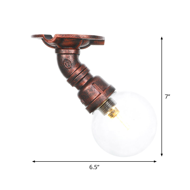 Industrial Globe Clear Glass LED Ceiling Light - Copper Finish