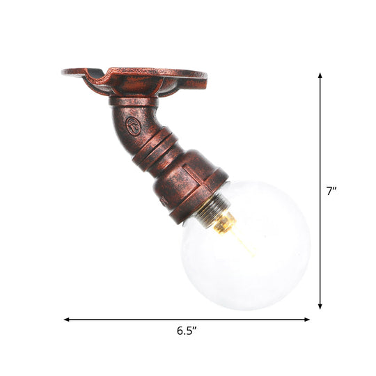 Industrial Globe Clear Glass LED Ceiling Light - Copper Finish