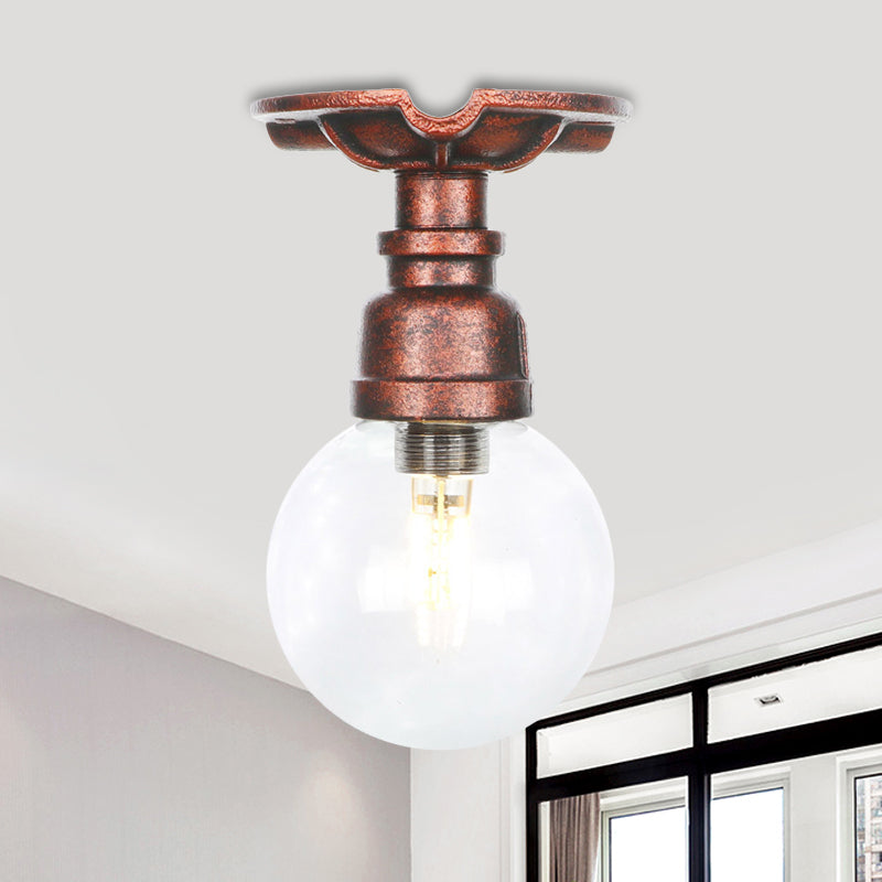 Industrial Globe Clear Glass LED Ceiling Light - Copper Finish