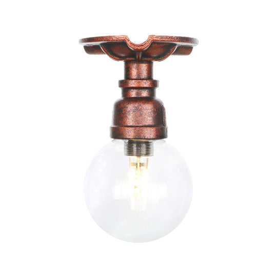 Industrial Globe Clear Glass LED Ceiling Light - Copper Finish