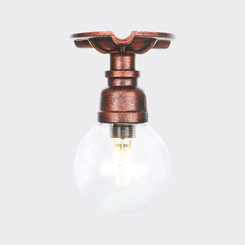 Industrial Globe Clear Glass LED Ceiling Light - Copper Finish