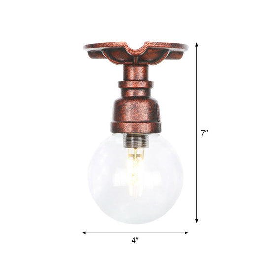 Industrial Globe Clear Glass LED Ceiling Light - Copper Finish