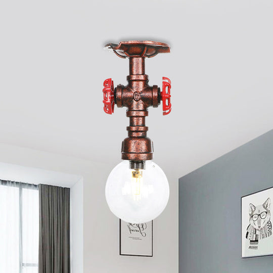 Industrial Globe Clear Glass Led Ceiling Light - Copper Finish