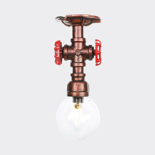 Industrial Globe Clear Glass LED Ceiling Light - Copper Finish