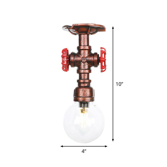 Industrial Globe Clear Glass LED Ceiling Light - Copper Finish