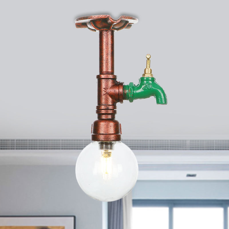 Industrial Globe Clear Glass LED Ceiling Light - Copper Finish