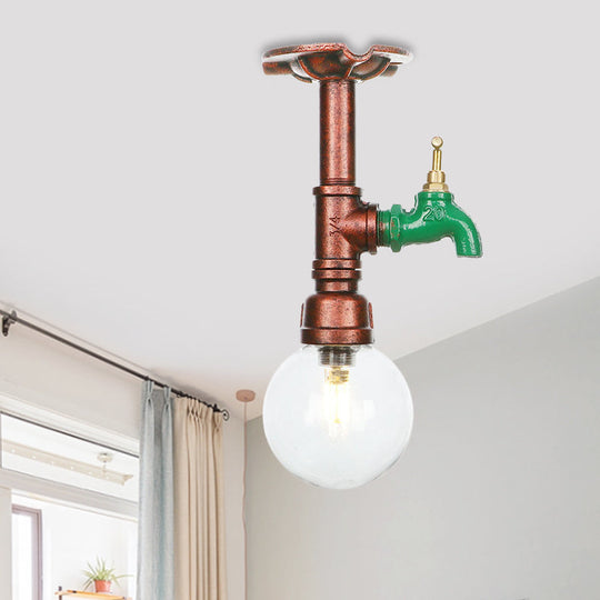 Industrial Globe Clear Glass Led Ceiling Light - Copper Finish