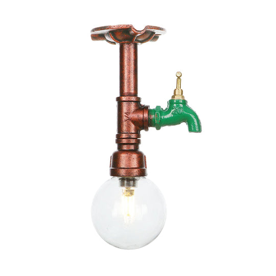 Industrial Globe Clear Glass LED Ceiling Light - Copper Finish