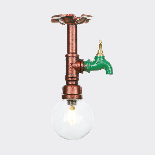 Industrial Globe Clear Glass LED Ceiling Light - Copper Finish