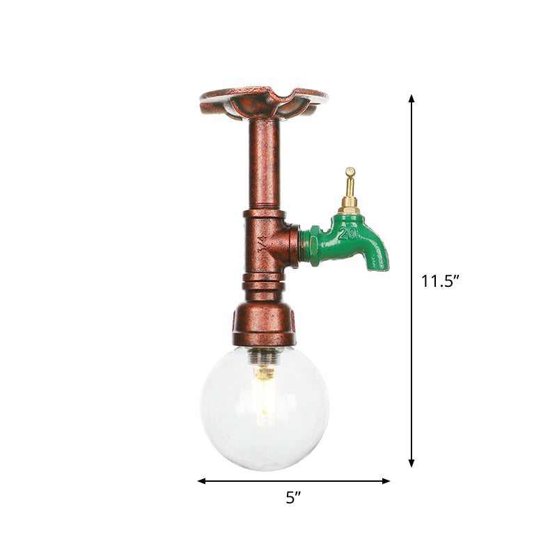 Industrial Globe Clear Glass LED Ceiling Light - Copper Finish