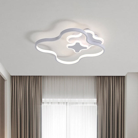 Cartoon Style LED Acrylic Clover Flush Ceiling Light with Warm/White Light - White Finish