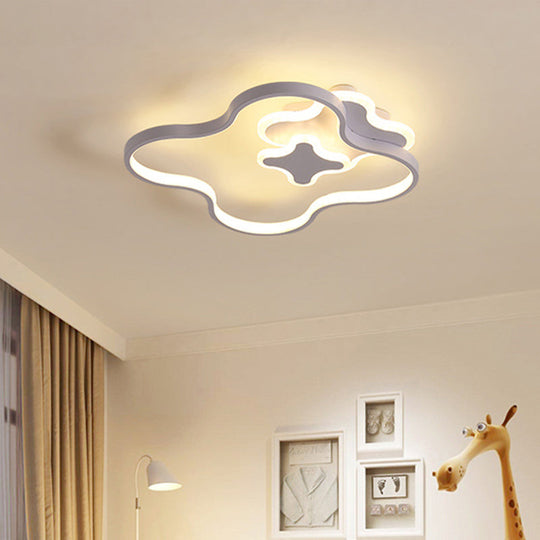 Cartoon Style LED Acrylic Clover Flush Ceiling Light with Warm/White Light - White Finish